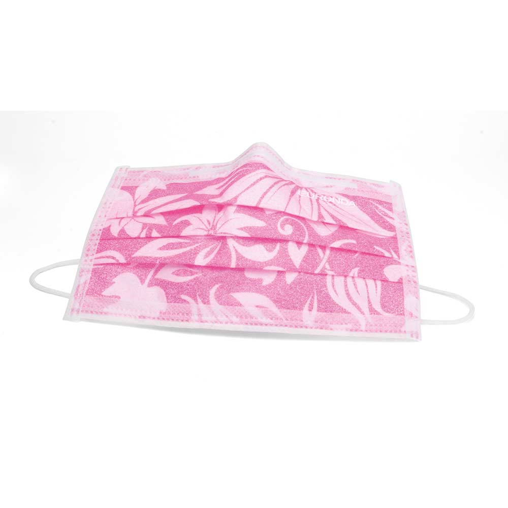 Rosa 3-lagiger Mundschutz mit Blütenmuster und Gummizug