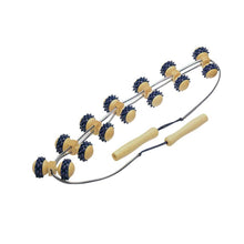 Behrend Rücken-Massage-Rollband aus Holz mit 14 Noppenrollen und blauem Griffband