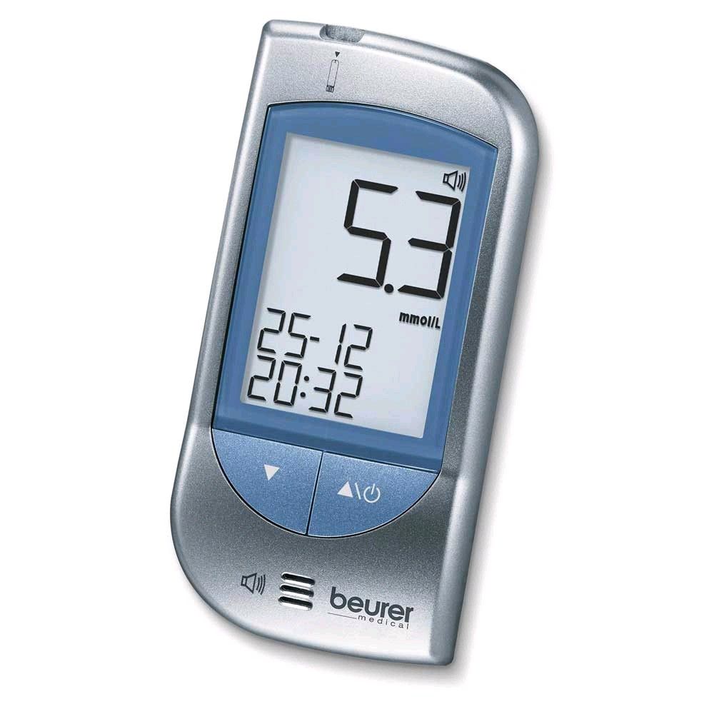 Beurer Blutzuckermessgerät GL34 mit blauem Display und Anzeige 5,7 mmol/l