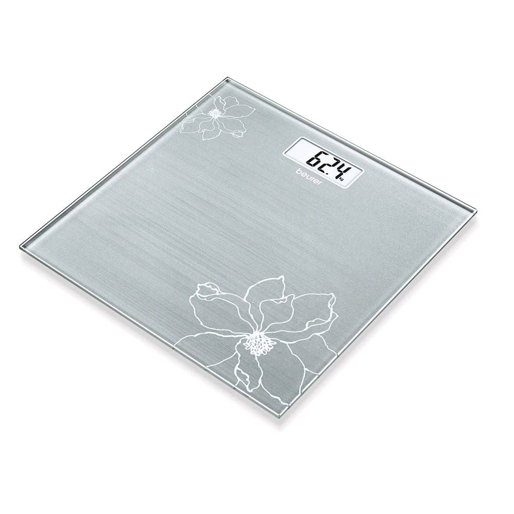 Beurer Glas-Personenwaage GS 10, silbergraue Glasplatte mit Digitalanzeige