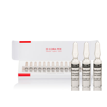 Cora Fee Hyaluron-Ampullenkur: 14 Ampullen (2 ml) im weißen Karton