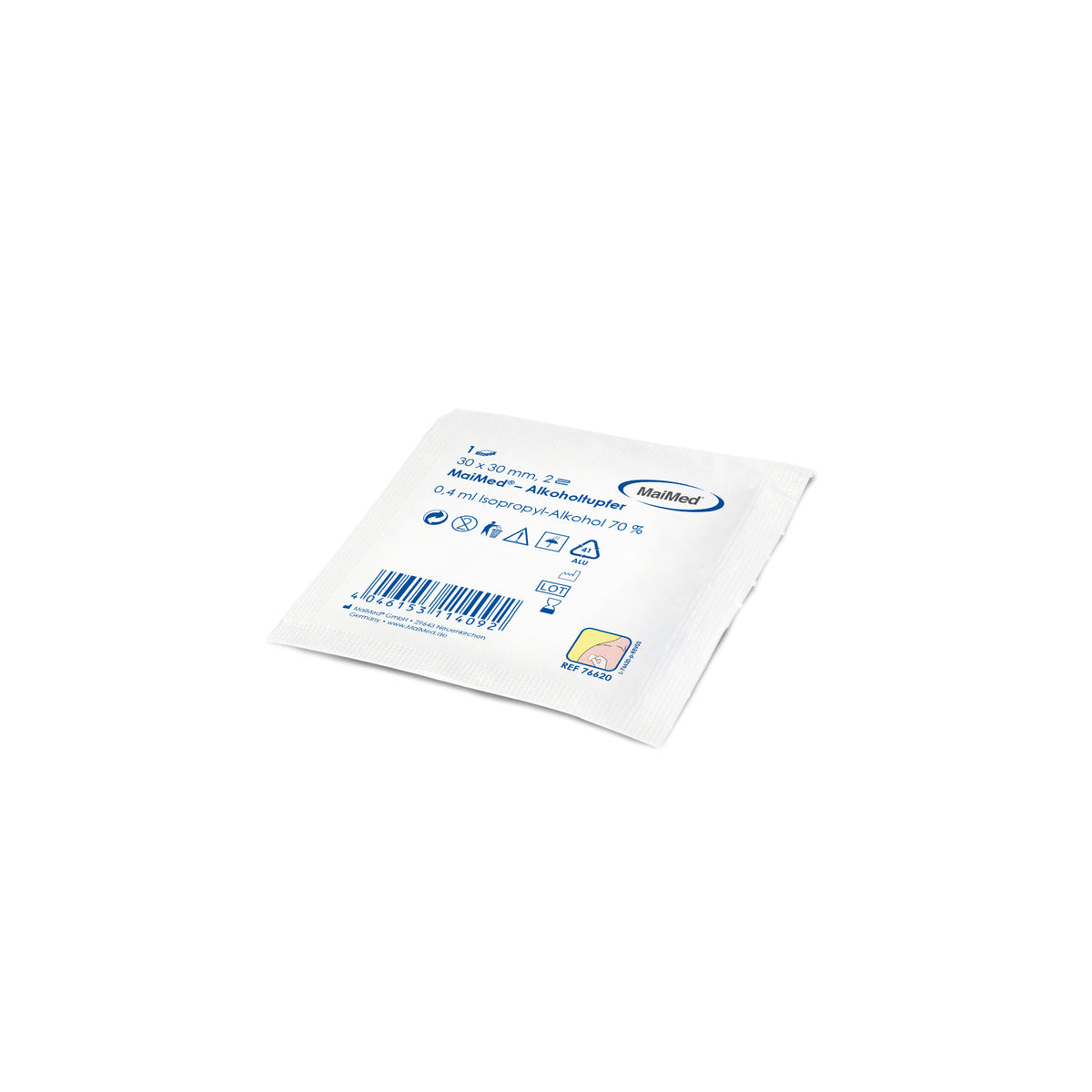 MaiMed Alkoholtupfer, weiße zweilagige Tupfer 30×30 mm, einzeln verpackt