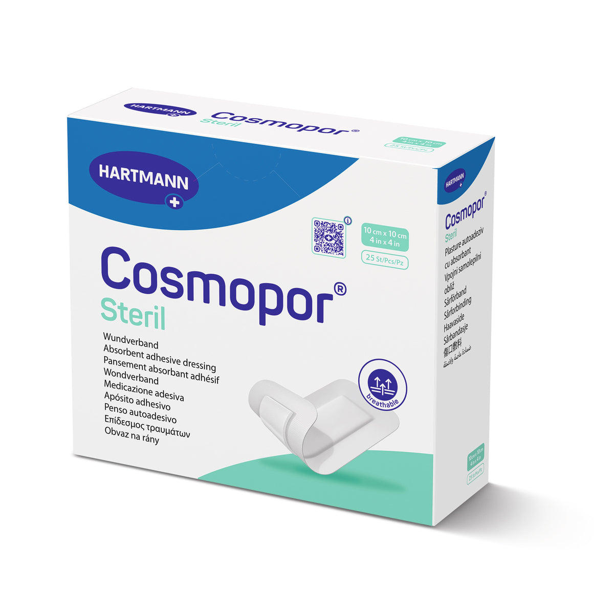 Hartmann Cosmopor steriler Wundverband in weiß-blauer Packung mit Größenangabe