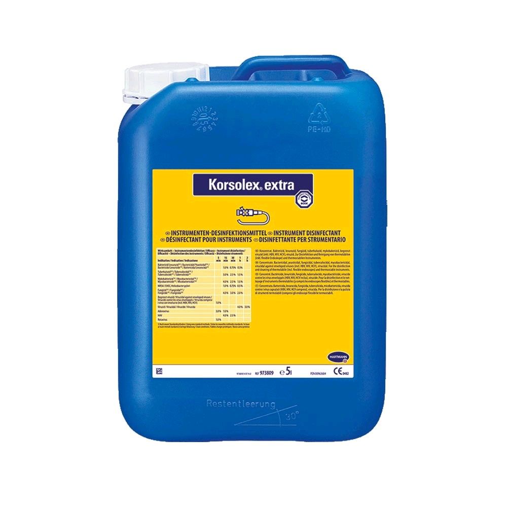 Korsolex® extra Instrumentendesinfektionsmittel, blauer Kanister Vorderansicht
