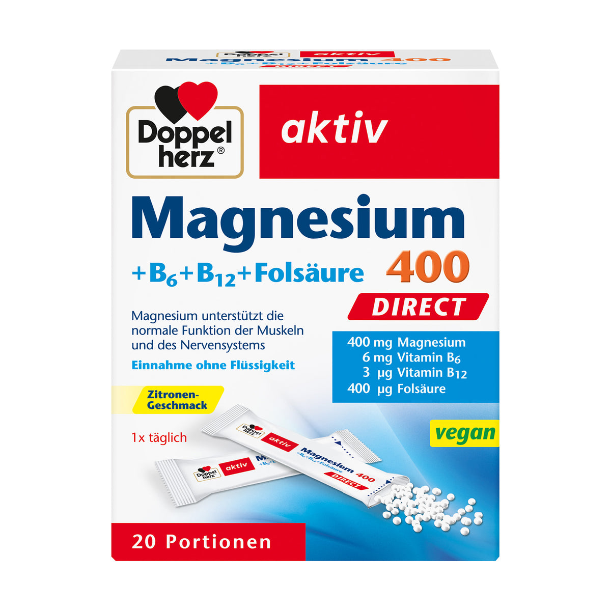 Magnesium-Granulat von Doppelherz aktiv Direkt, 20 Portionen, Zitronen-Geschmack