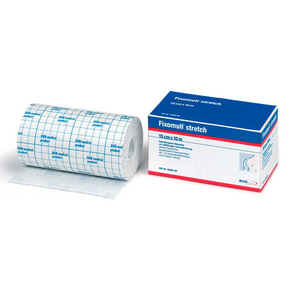 Klebevlies-Rolle mit Rasterdruck, BSN Fixomull® Stretch, blau-weiß