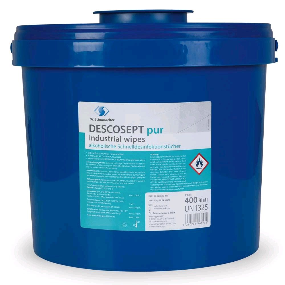 Descosept pur Desinfektionstücher im blauen Spender-Eimer mit Deckel