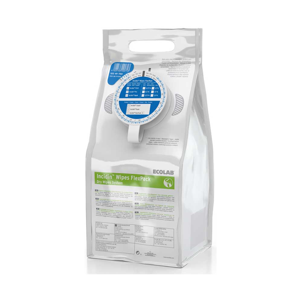 Ecolab Incidin Wipes Flexpack Trockentücher im blauen Beutel