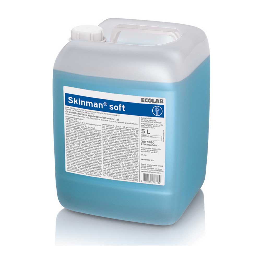 Ecolab Skinman soft Händedesinfektion, 5-L-Kanister mit weißem Ausgießdeckel