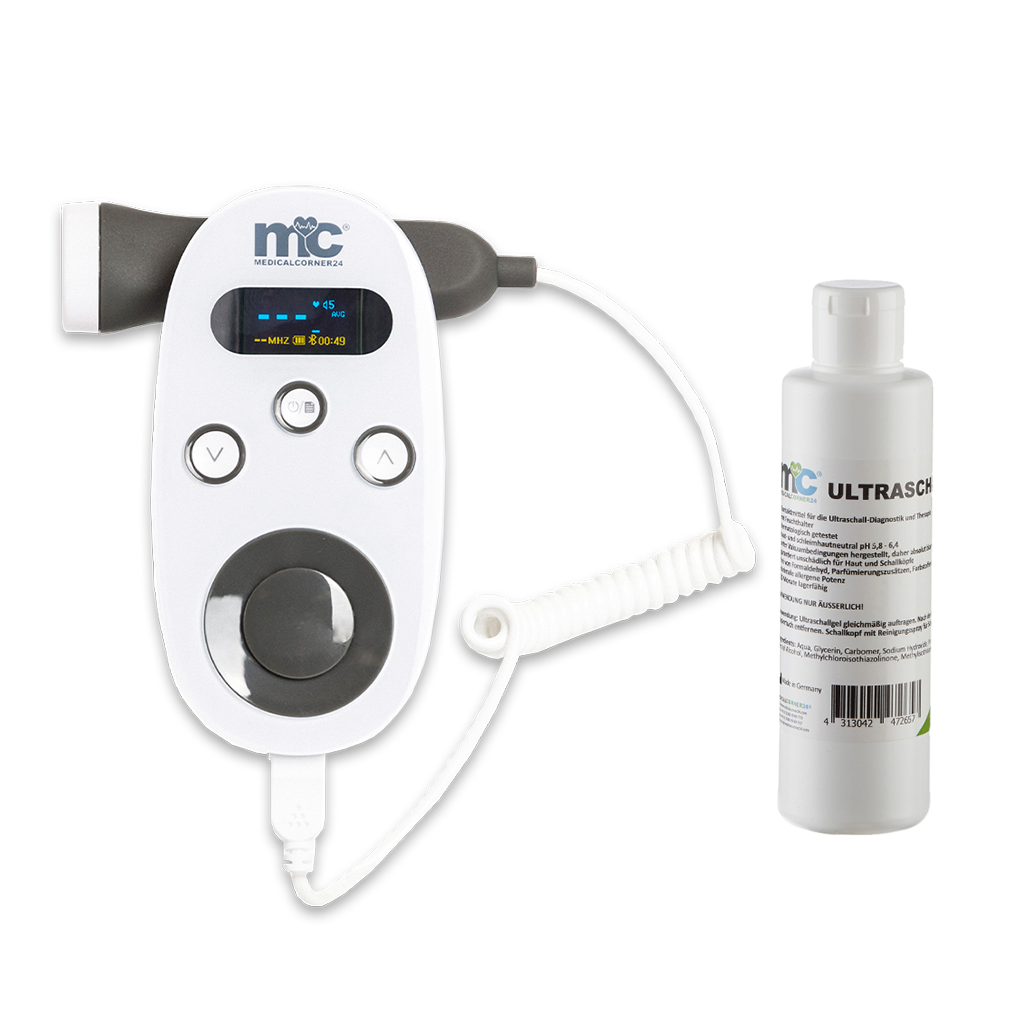 Medicalcorner24 Ultraschall-Fetal-Doppler in Grau mit Display und Antikoll-Sonde