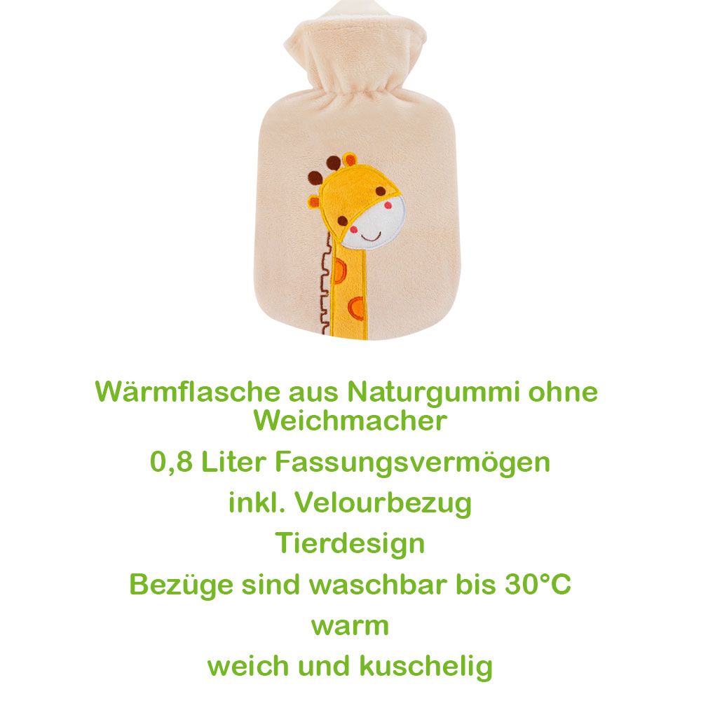 Sänger 0,8 Liter Wärmflasche "Giraffe Zulu", mit Velourbezug