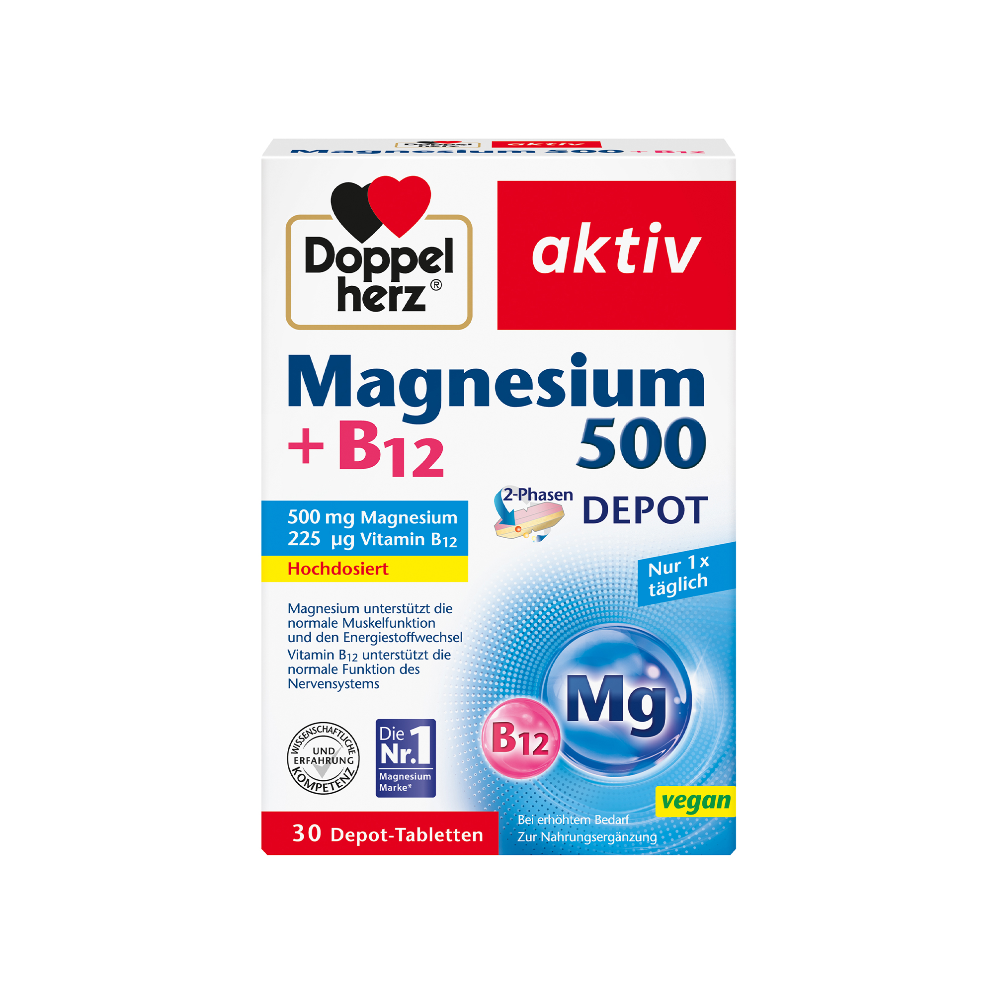 Doppelherz aktiv Magnesium 500 + B12 2-Phasen Depot, 30 Tabletten